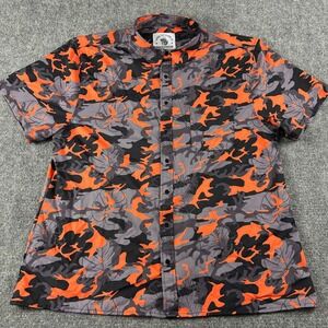 Savage Tacticians Button Up Mens XL Orange Camo Tropical Floral Stretch Shirt